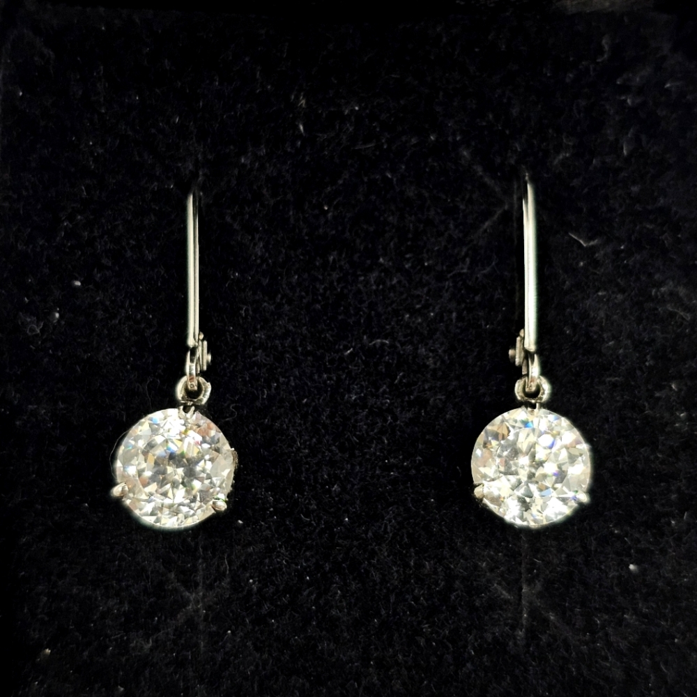 14k White Gold Diamonique Jewelry Dangle Earrings Lever Back QVC Solid Real NWOT